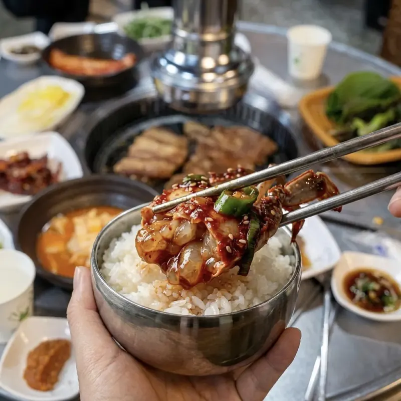 마장동숯불구이 황성점 양념게장 — 포장 판매 가능한 정성껏 양념한 게장과 공깃밥